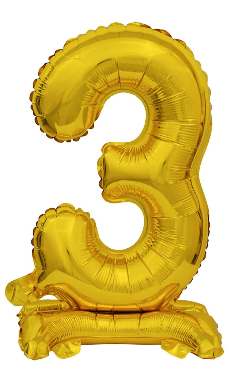 Mini Number 3 with Stand Gold Foil Balloon - 38cm