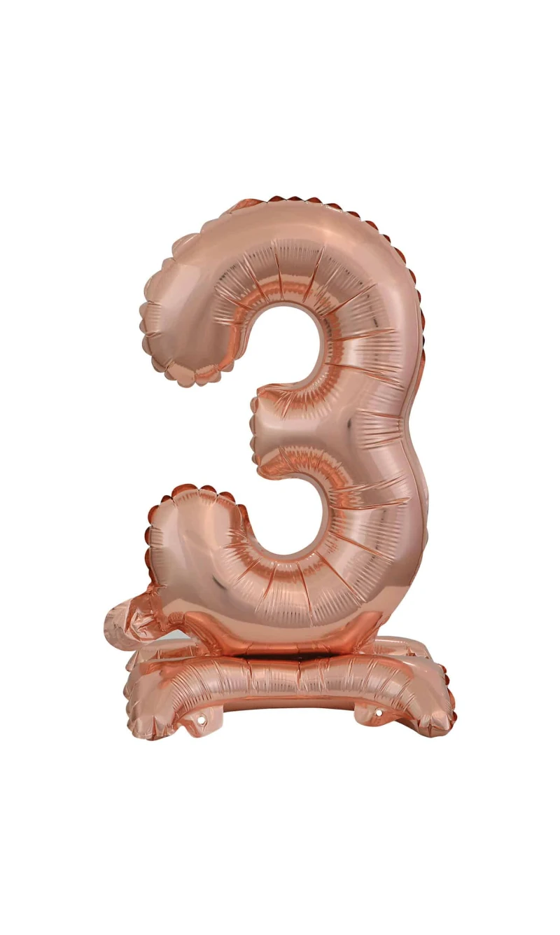 Mini Number 3 with Stand Rose Gold Foil Balloon - 38cm