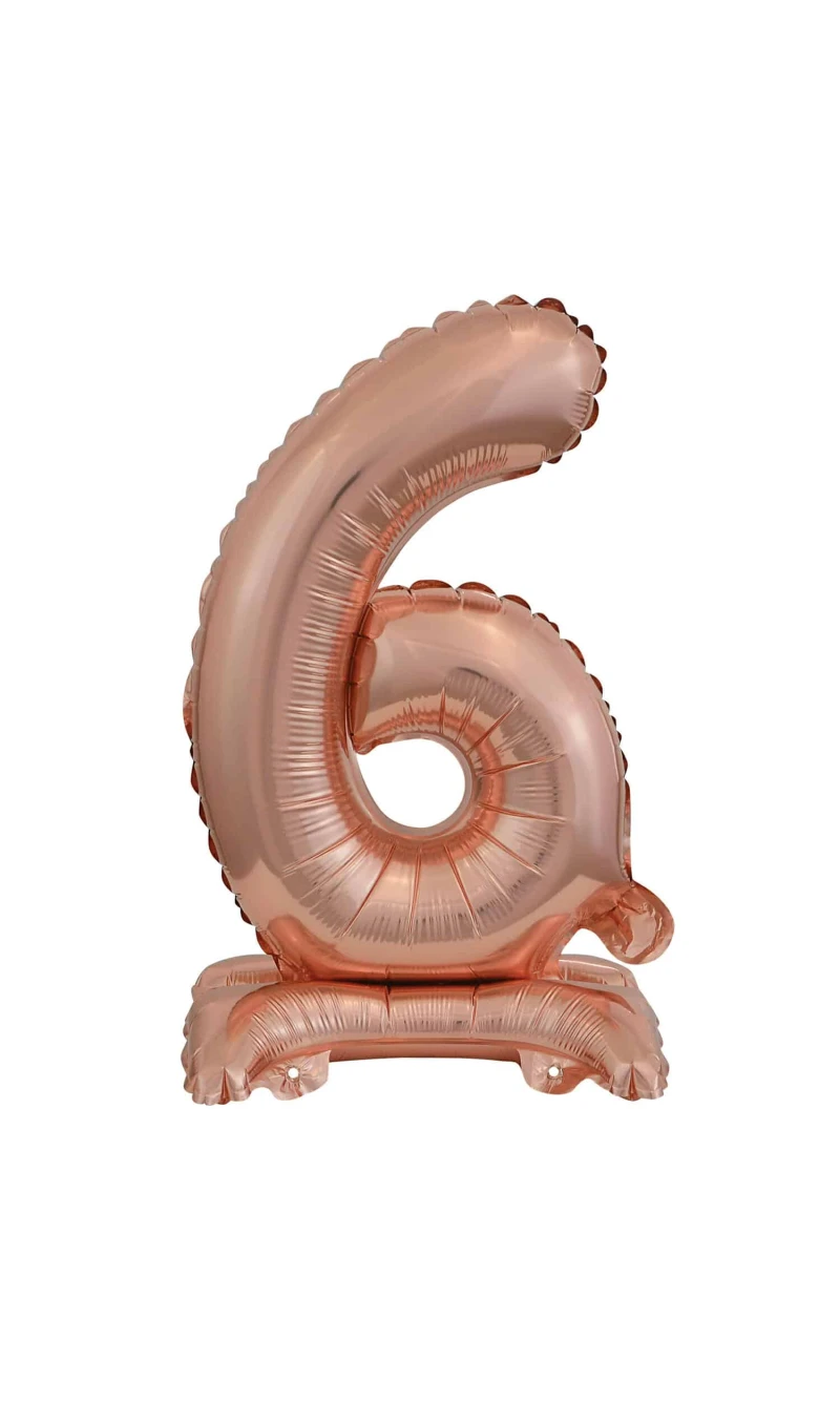 Mini Number 6 with Stand Rose Gold Foil Balloon - 38cm