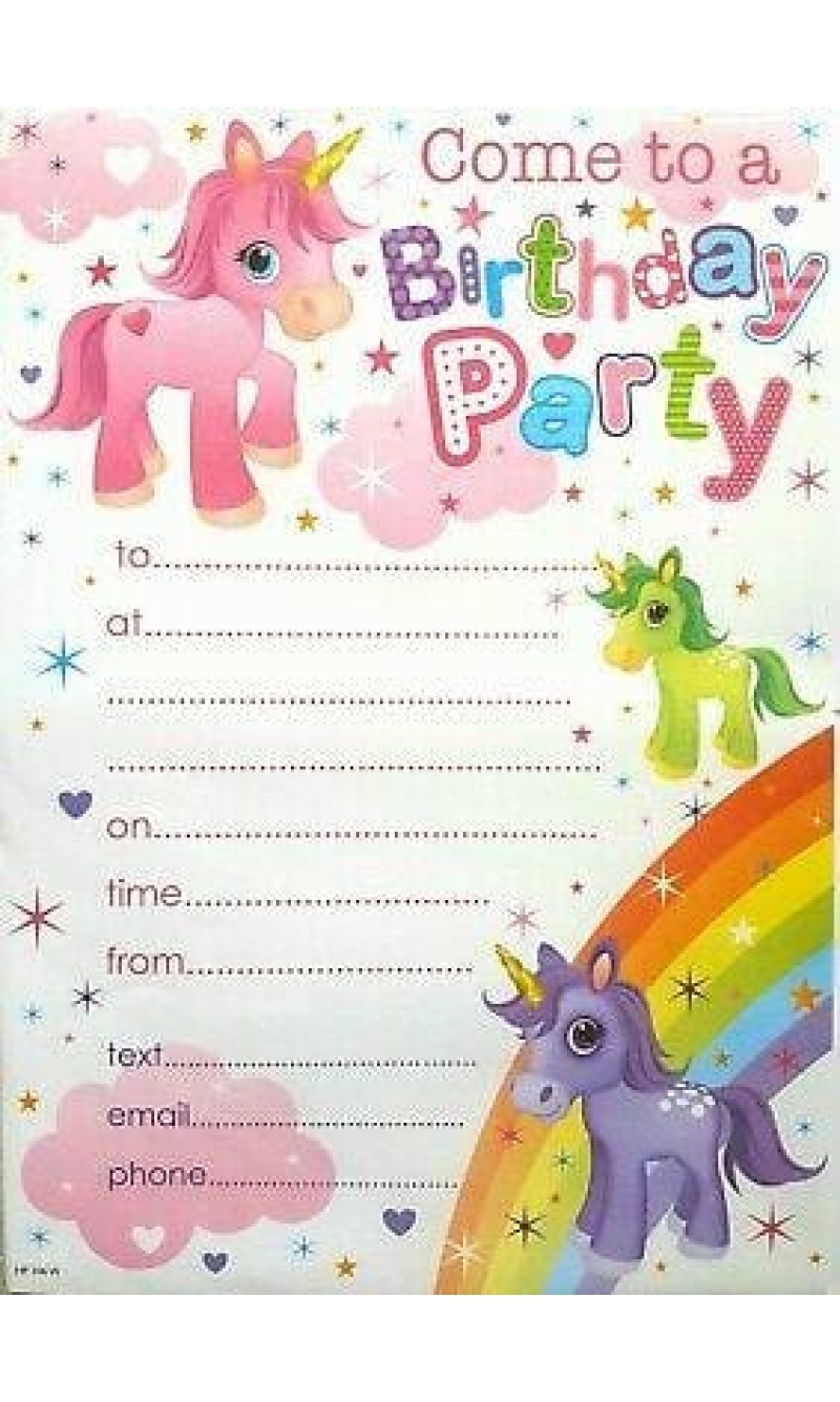 Baby Unicorn Birthday Party Invitation - 20pk