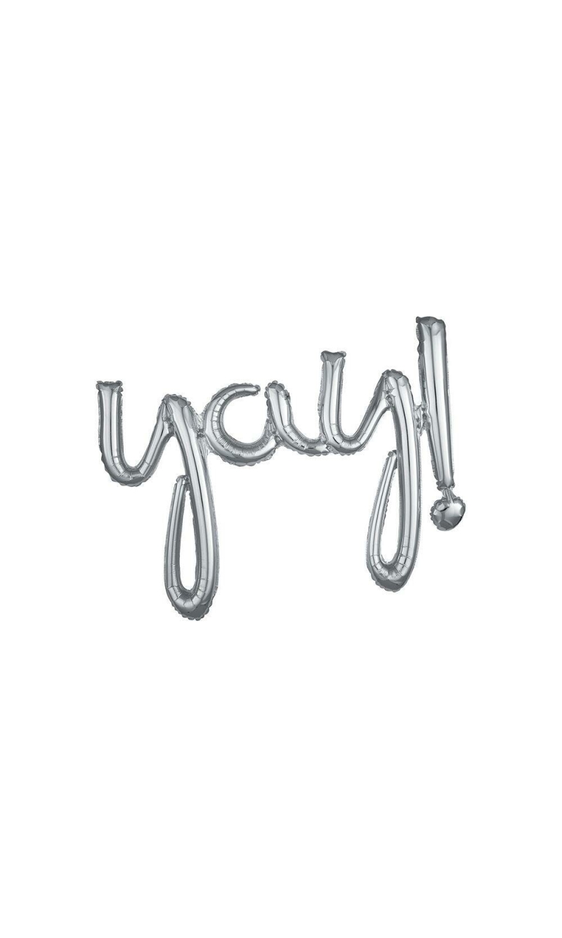 Silver Phrase ”Yay” Foil Balloon – 35″ x 25″