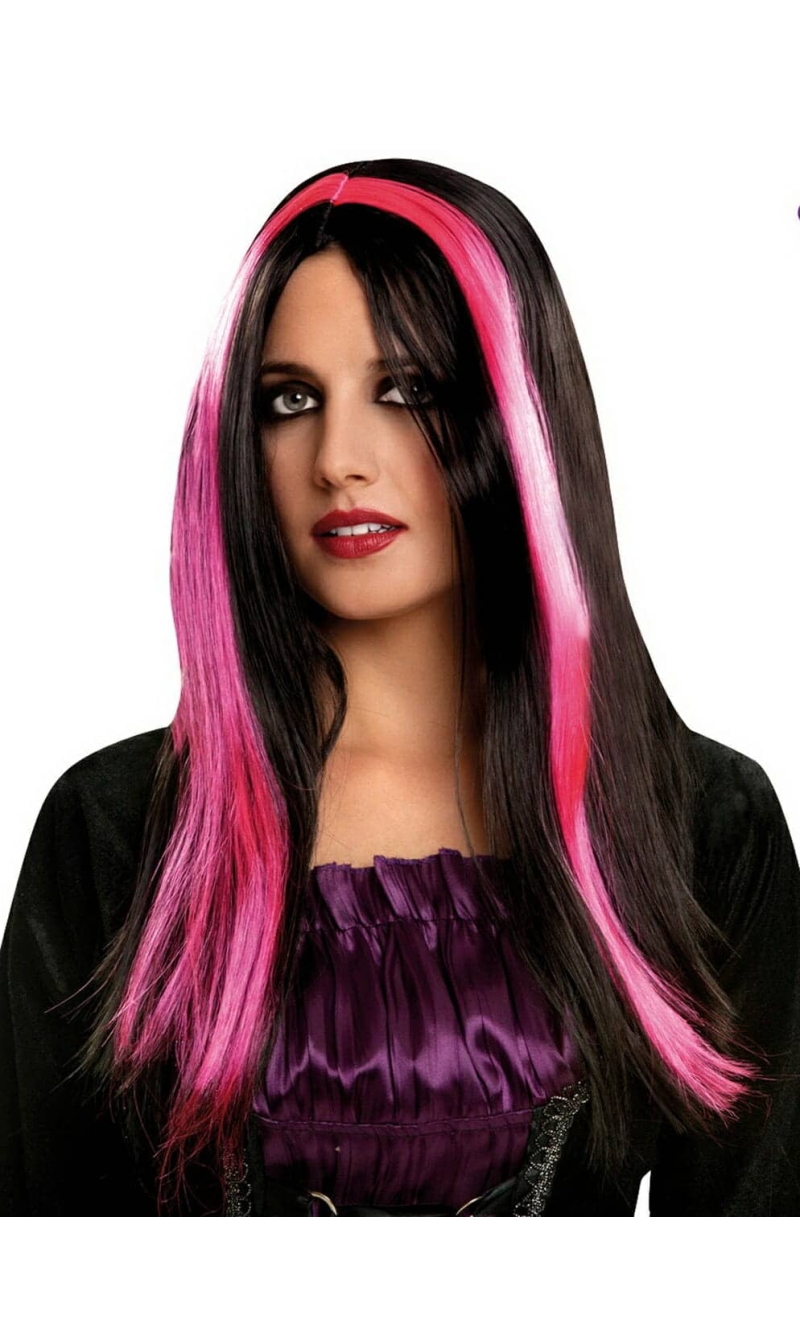 Black And Pink Witch Wig - Adult One Size