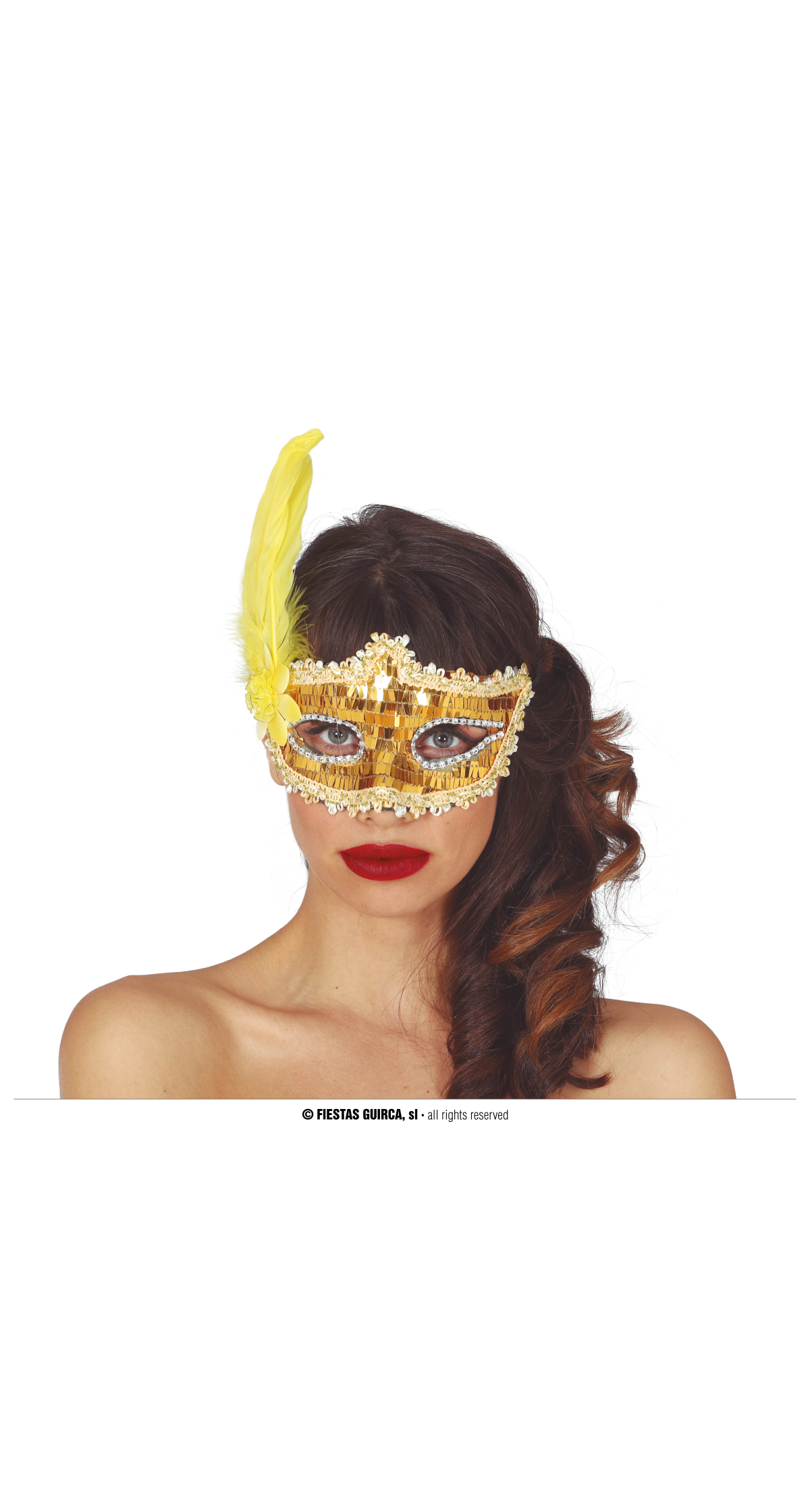 Venetian Gold Mask With Feather - Adult One Size