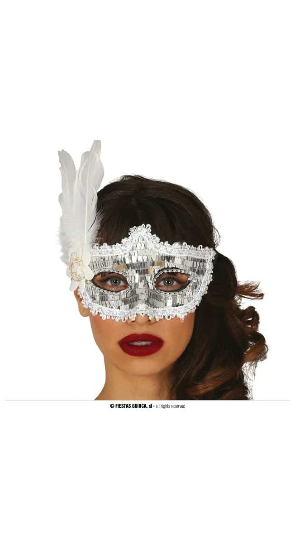 Venetian Silver Mask With Feather - Adult One Size