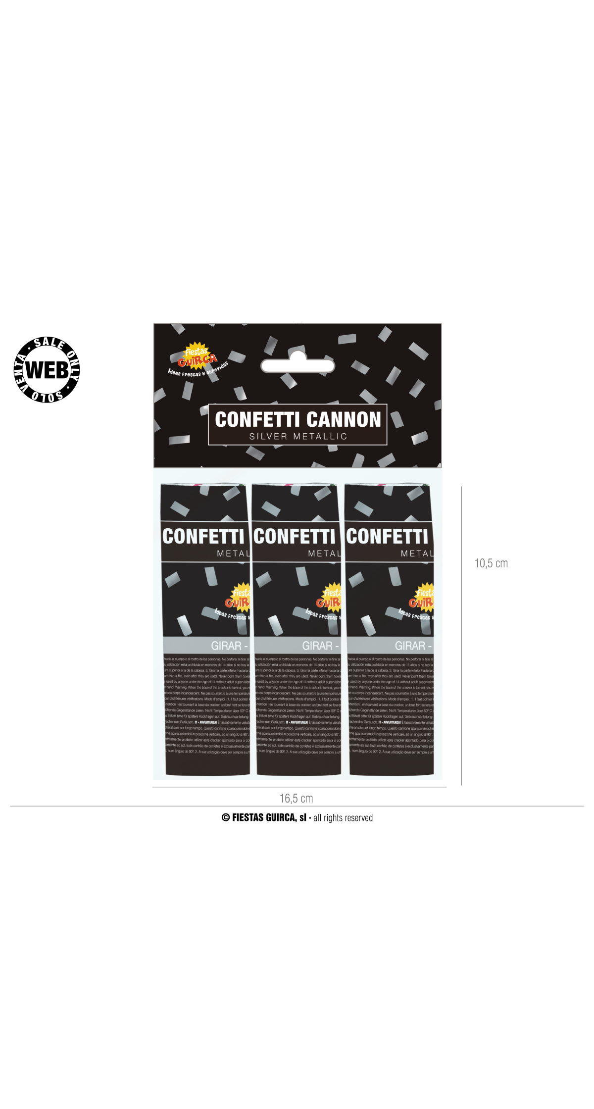 Silver Confetti Cannons 10.5cm - 3pk
