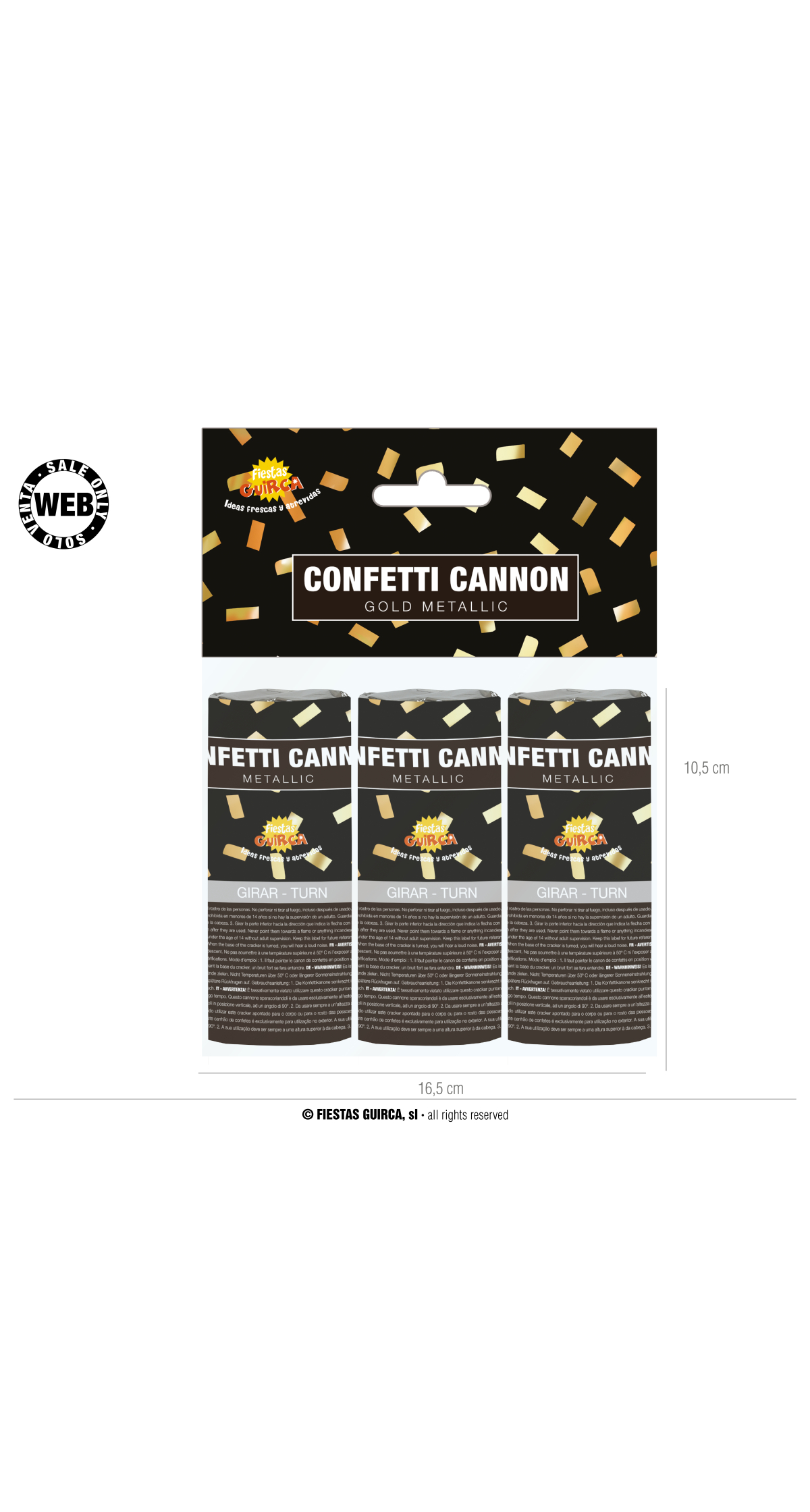 Gold Confetti Cannons 10.5cm - 3pk