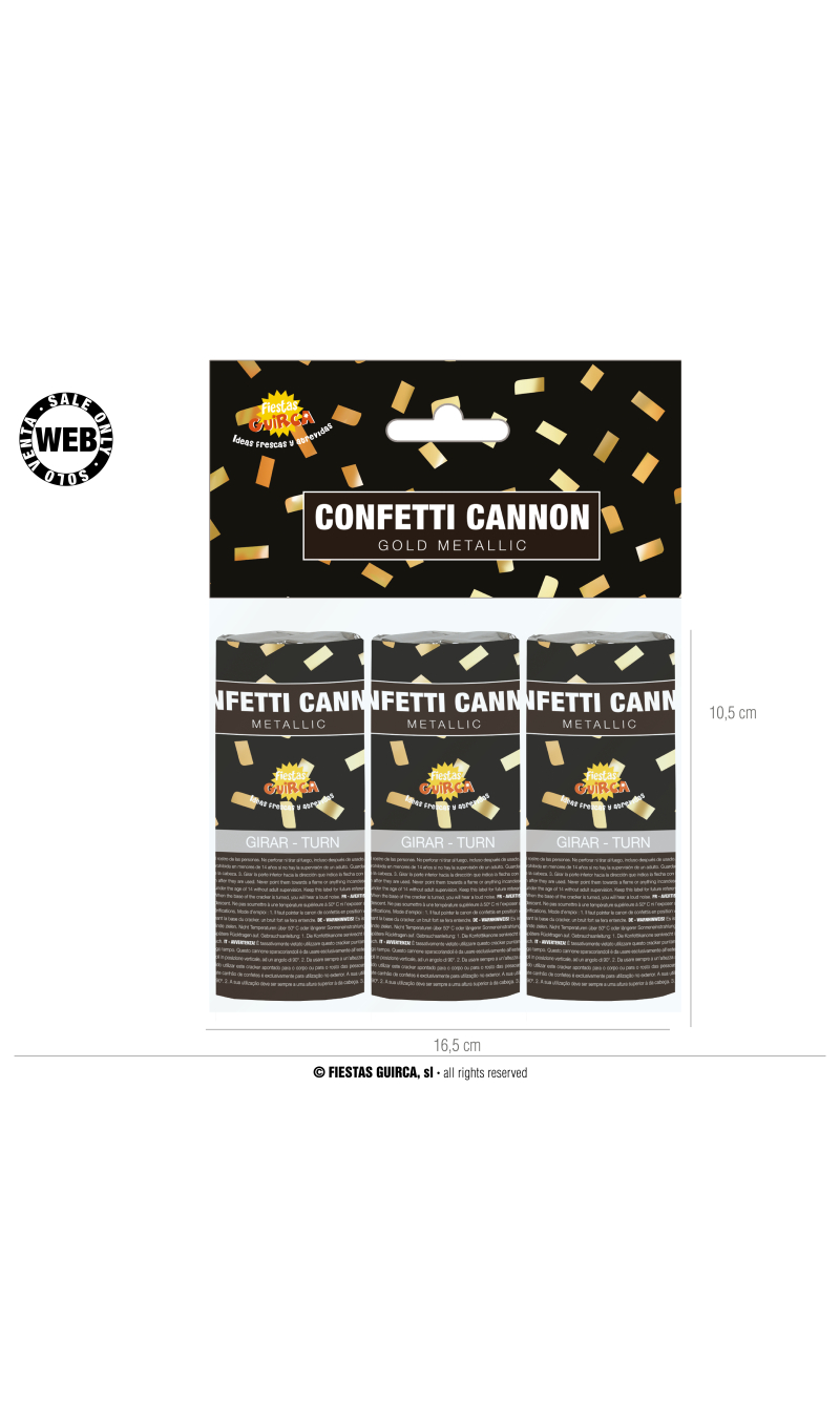 Gold Confetti Cannons 10.5cm - 3pk