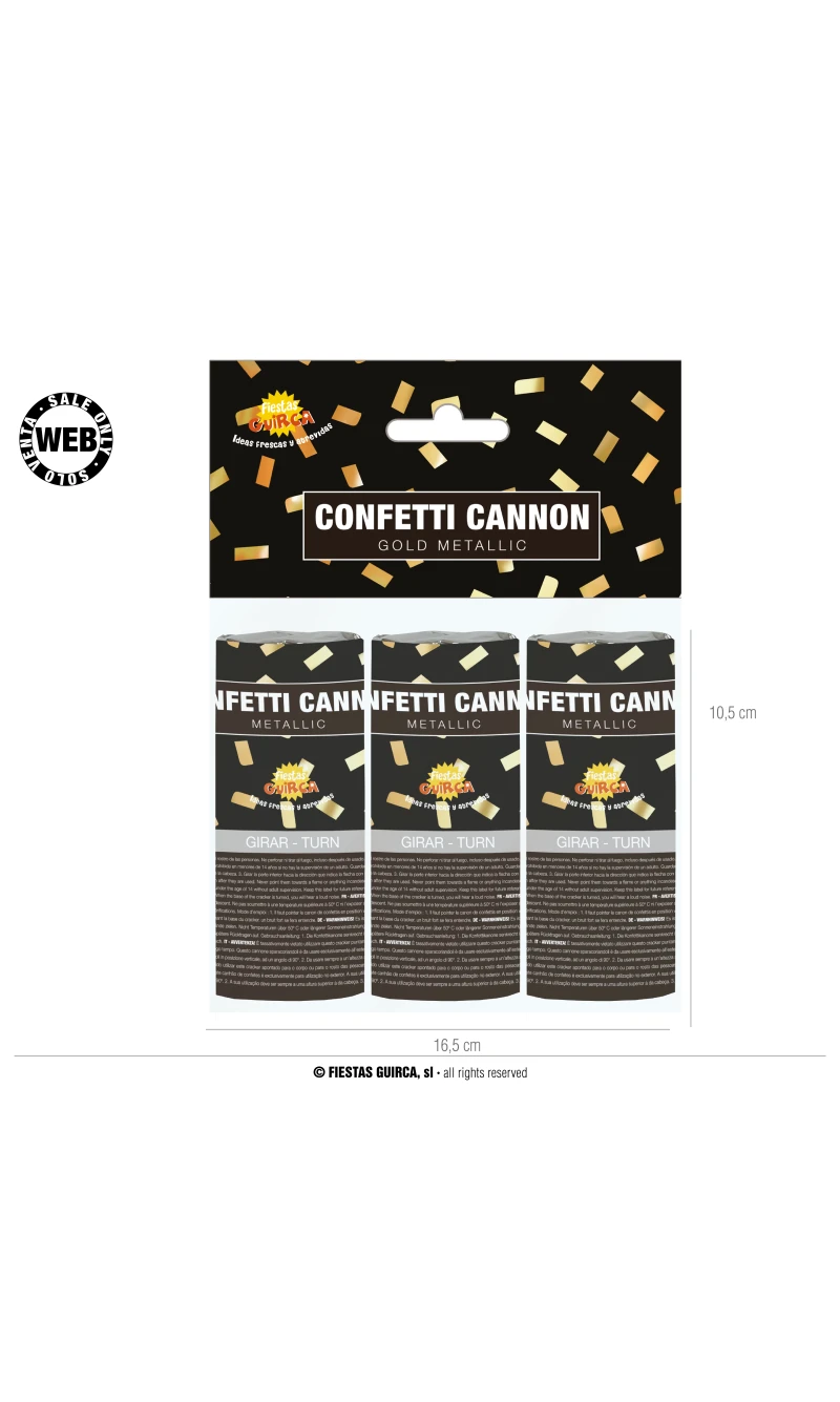 Gold Confetti Cannons 10.5cm - 3pk