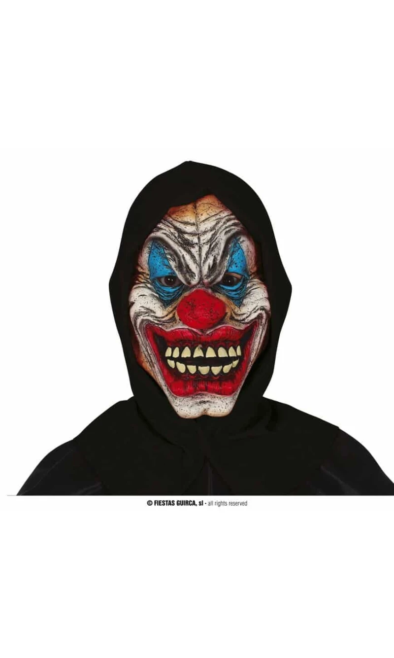 Black Hooded Clown Latex Mask - Adult One Size