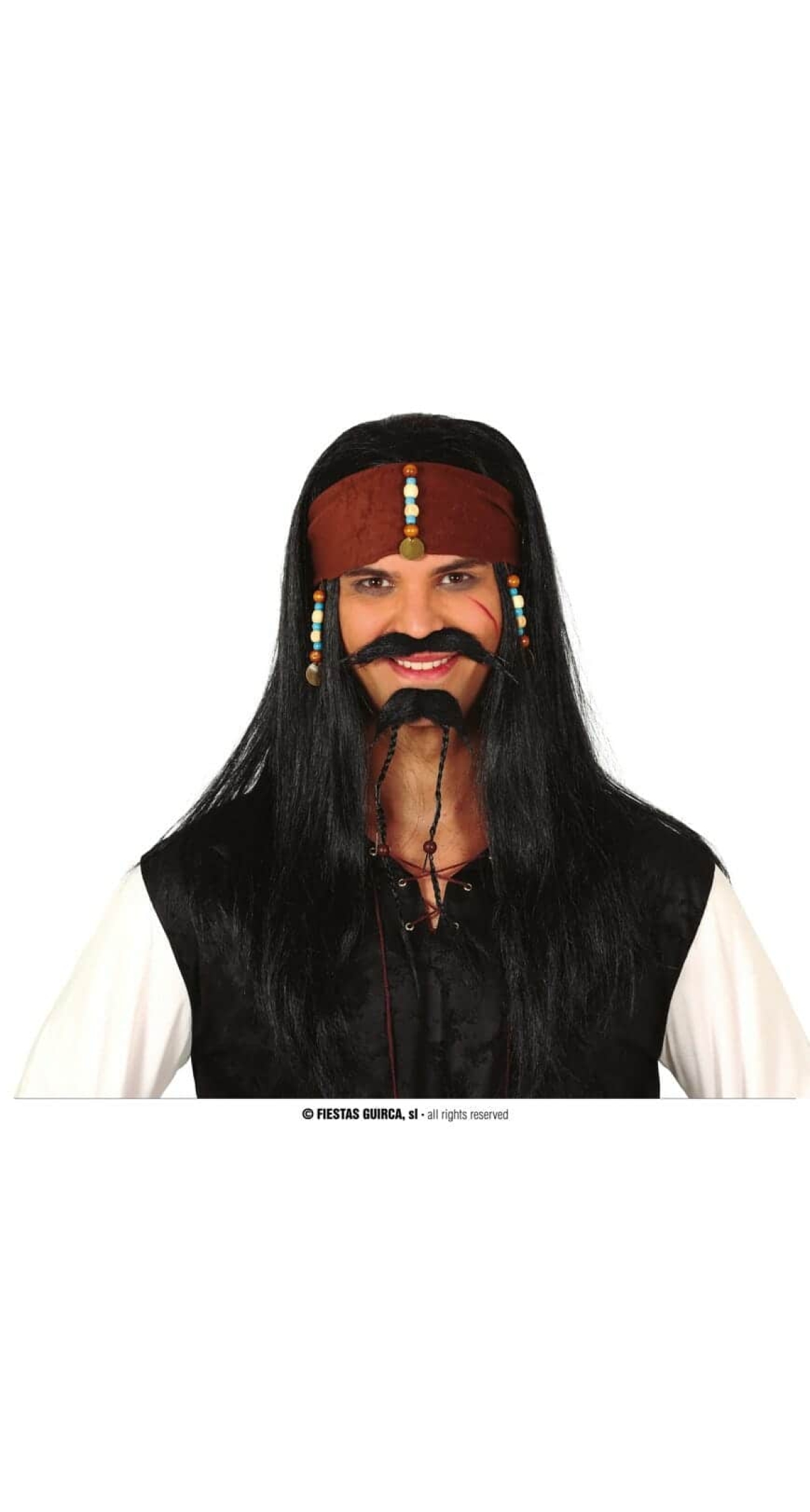 Black Pirate Wig With Bandana - Adult One Size