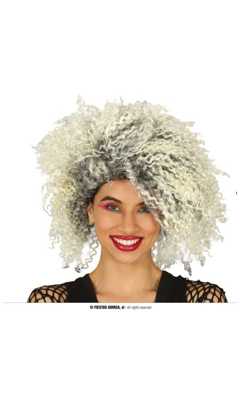White & Grey Curly Wick Wig - Adult One Size