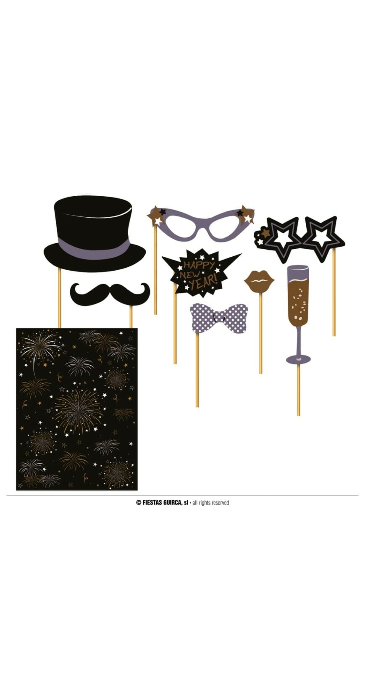 Happy New Year Photo Props with Backdrop - 9pk