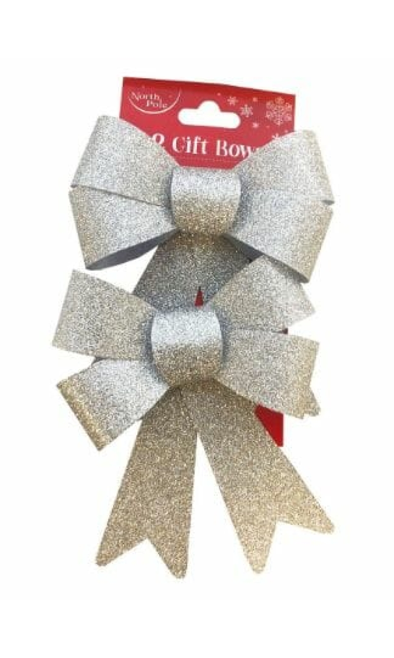 Glitter Bow Silver - 2pk