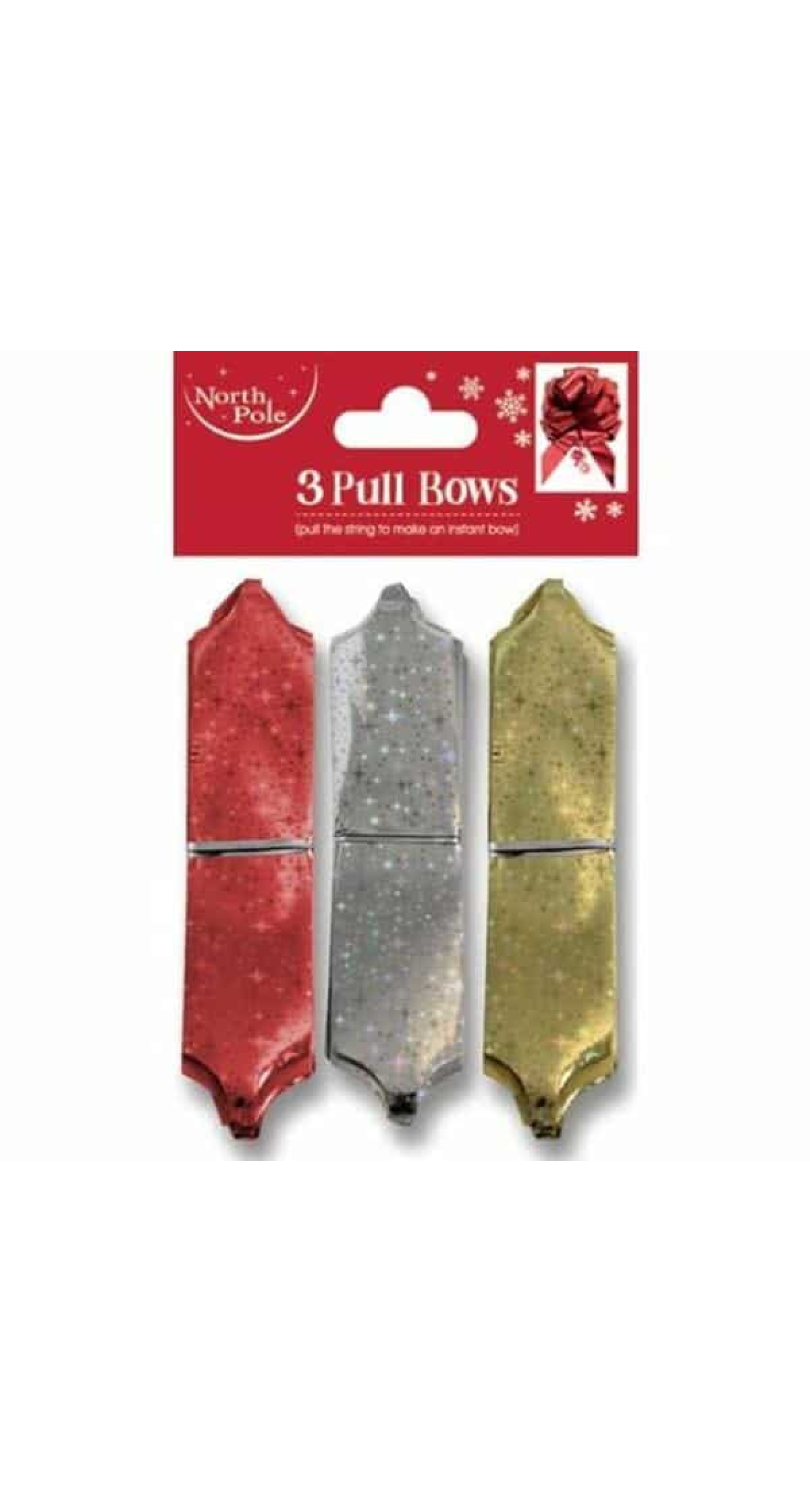 Luxury Pull Bows Gold, Silver & Red - 3pk