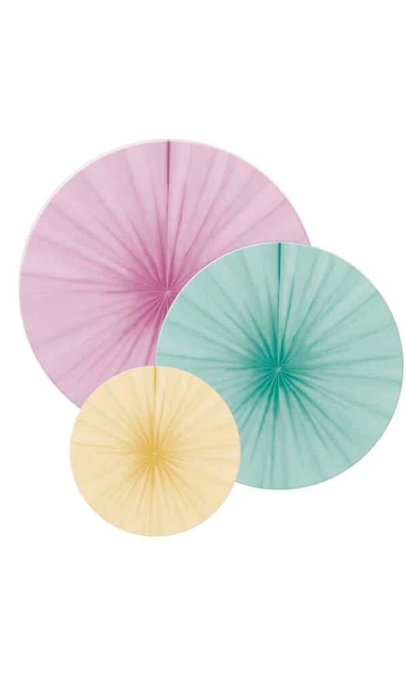 Fan Decorations Happy Birthday Pastel Paper (3pk) - 16cm / 28cm /35 cm