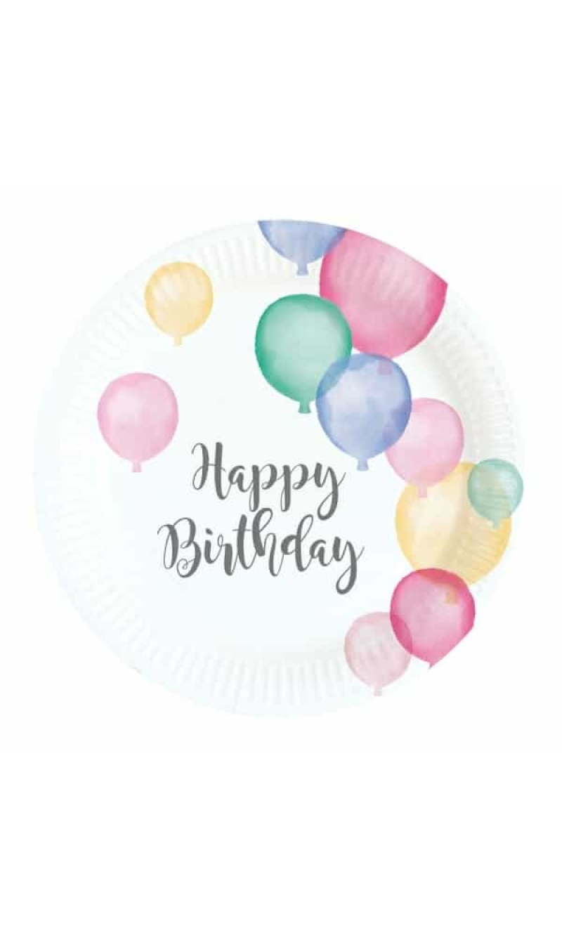 Happy Birthday Pastel Round Paper Plates 18cm - 8pk