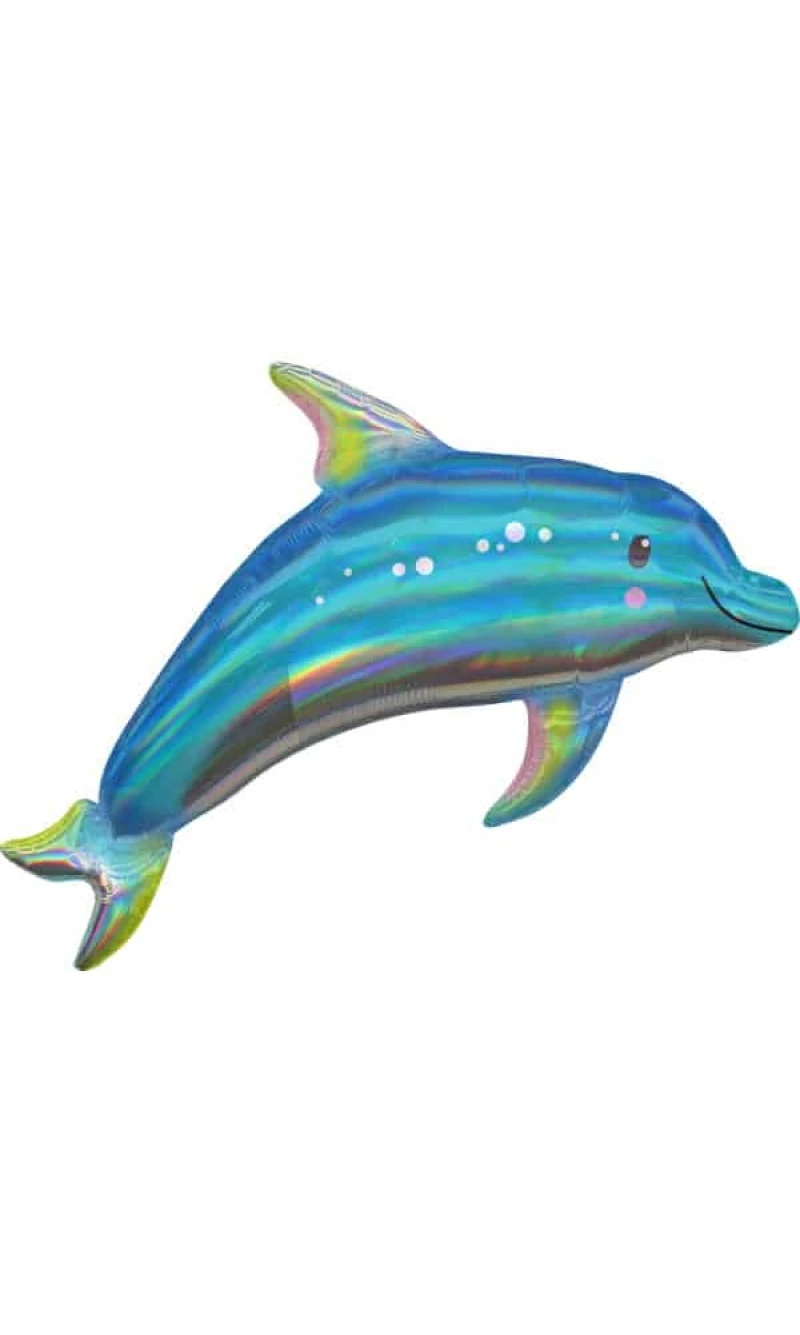Holographic SuperShape Iridescent Blue Dolphin Foil Balloon - 73cm x 68cm