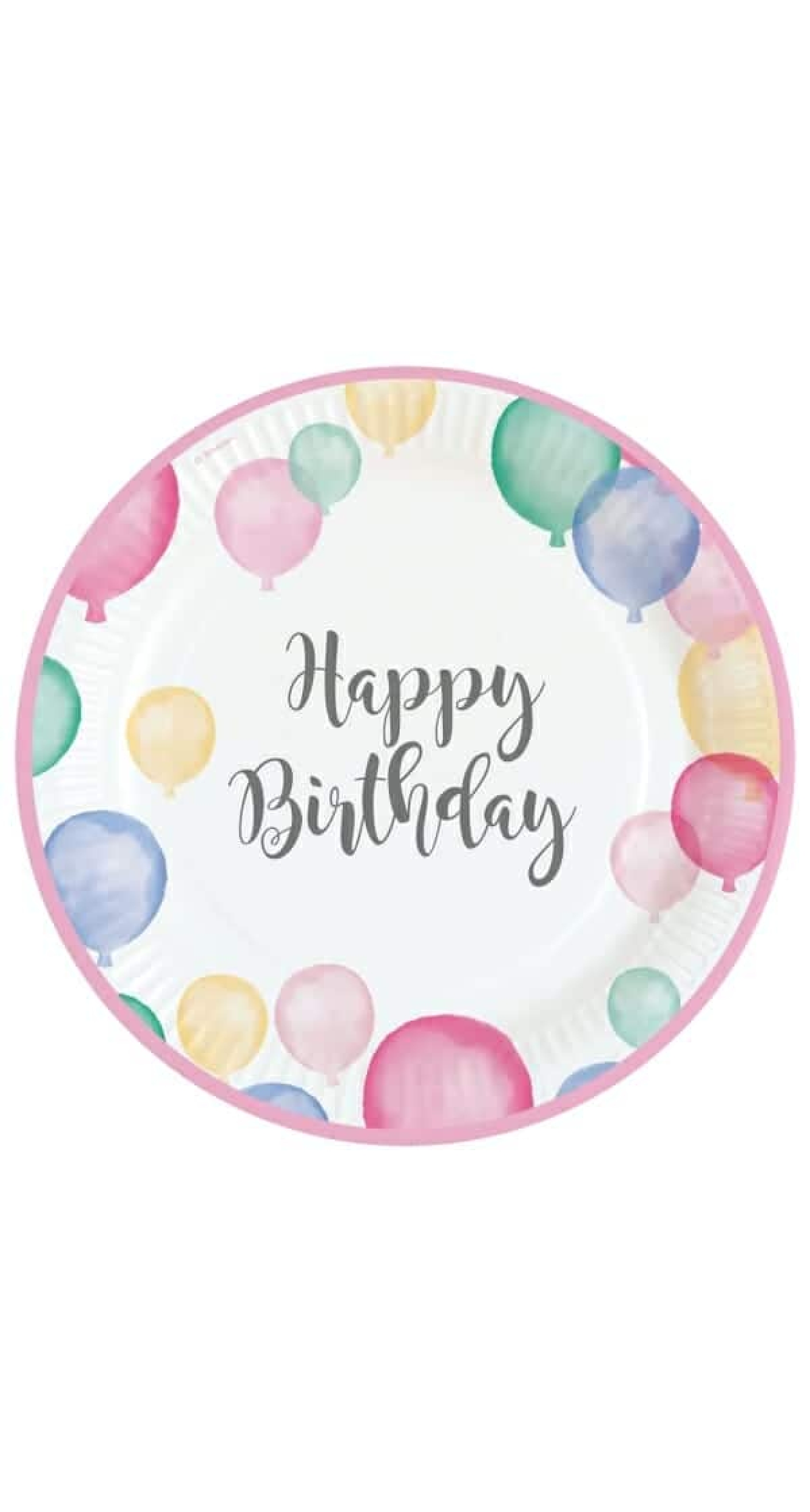 Happy Birthday Pastel Round Paper Plates 23cm - 8pk