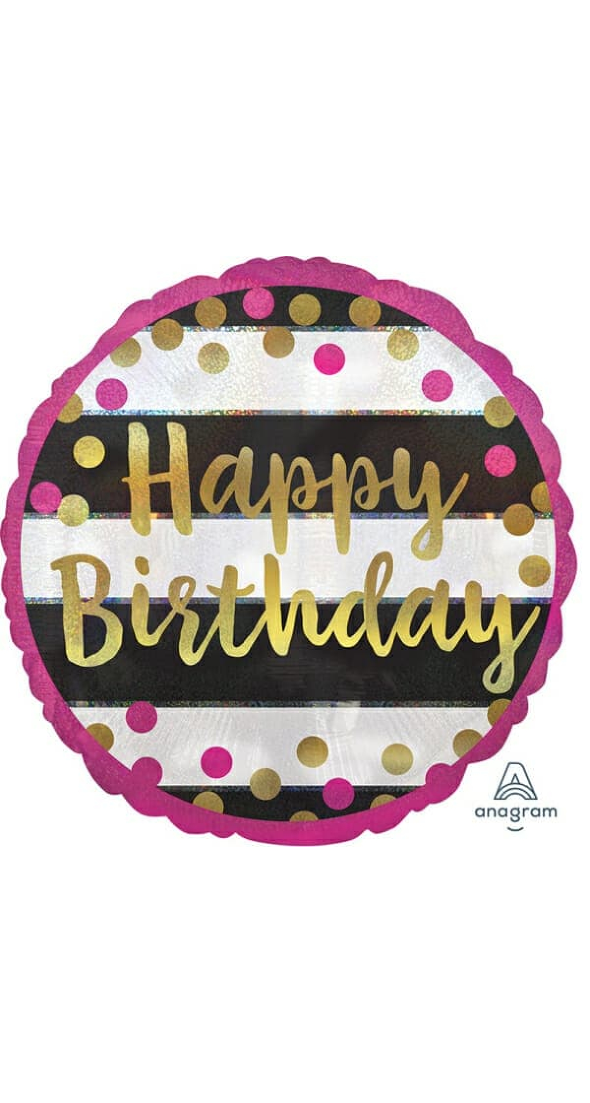 Holographic Pink & GoldHappy Birthday Foil Balloon - 17"/43cm
