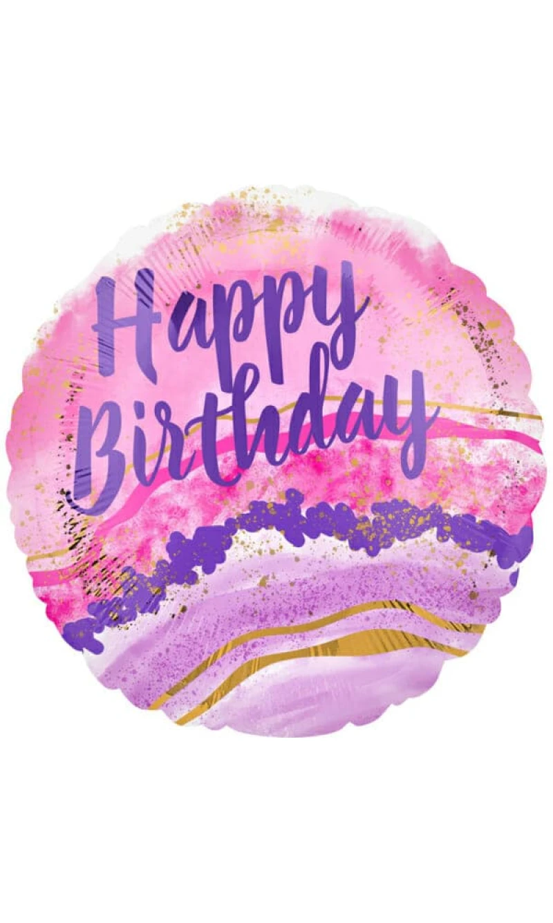 Birthday Watercolor Marble Foil Balloon - 18"/46cm