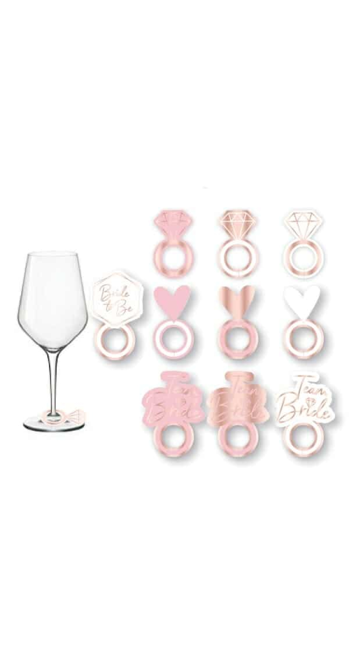 Hen Party Prosecco Glass Markers Rose Gold / Pink (5cm x 2.9cm) - 10pk