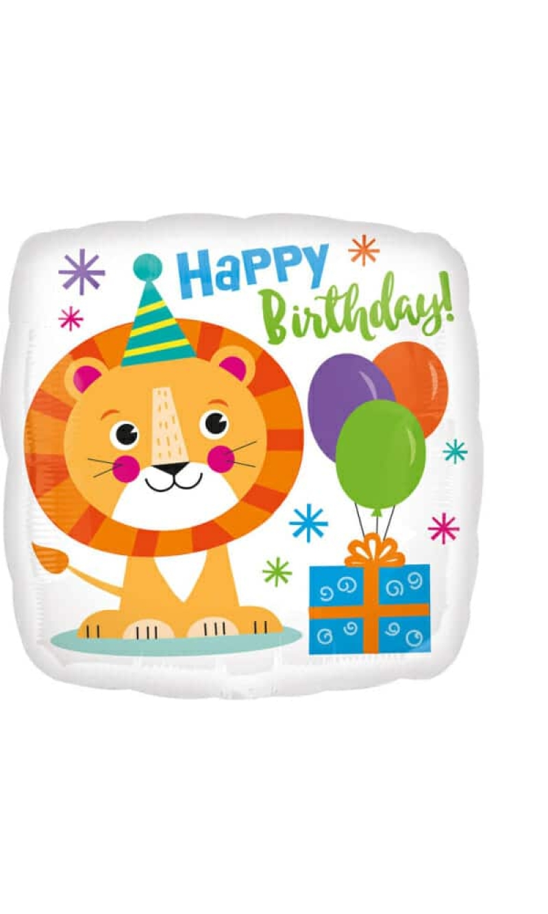 Happy Birthday Lion Foil Balloon - 18"/46cm