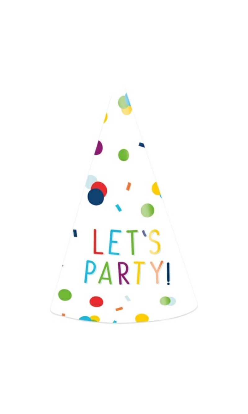 Party Cone Hats Confetti Birthday Paper Height 16cm - 8pk