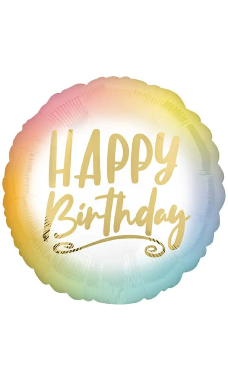 Ombre & Gold Happy Birthday Foil Balloon - 18"/46cm