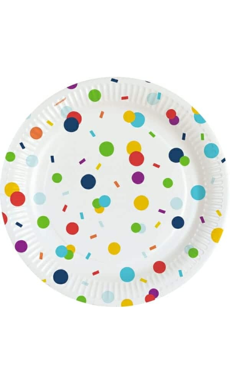 Confetti Birthday Round Paper Plates23cm - 8pk