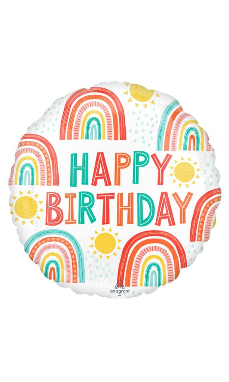 Retro Rainbow Happy Birthday Foil Balloon - 17"/43cm