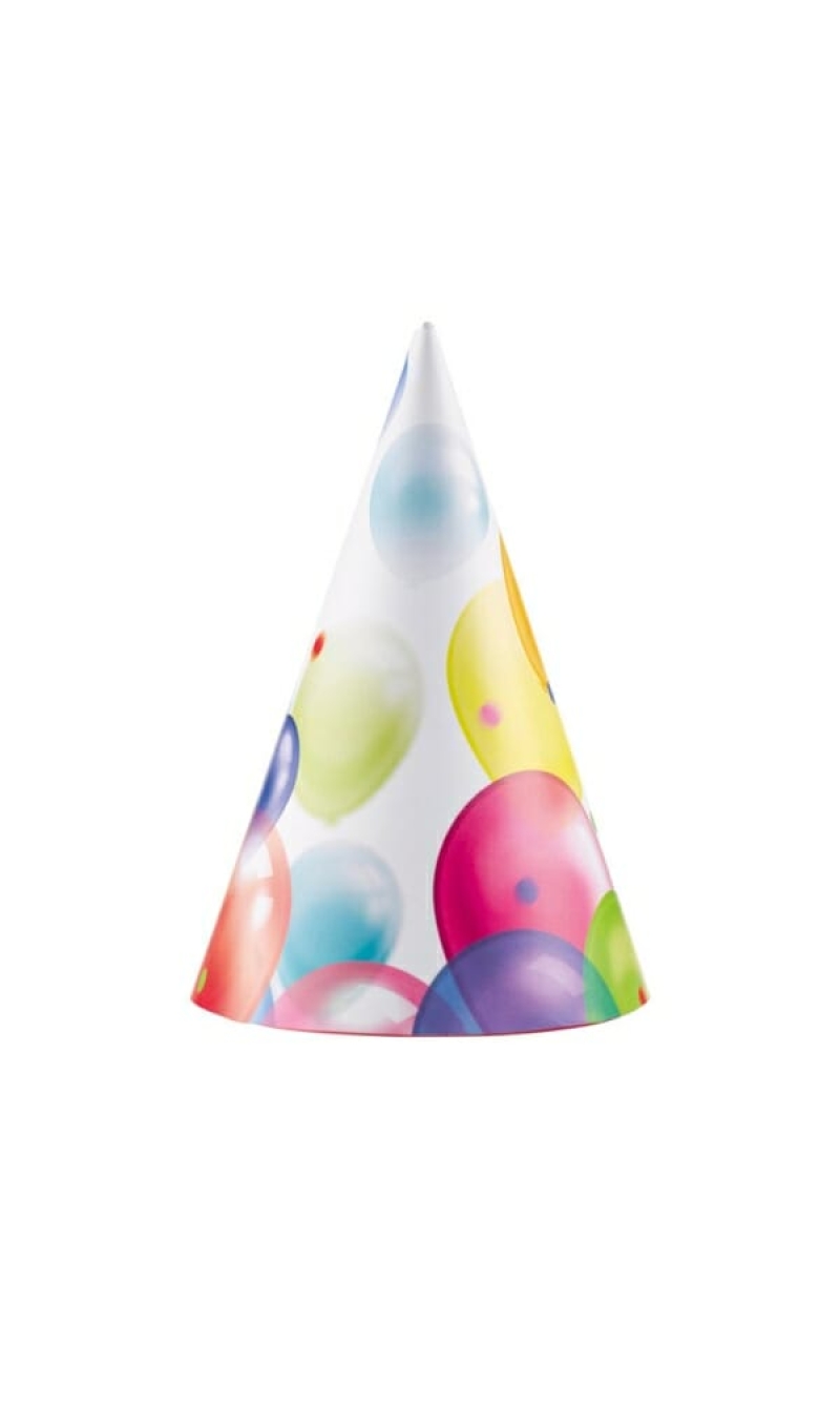 Party Cone Hats Balloons Paper Height 16.2cm - 8pk