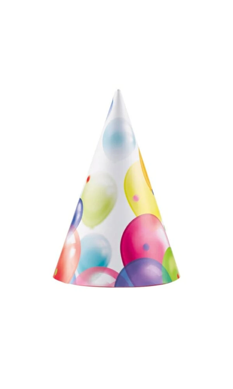 Party Cone Hats Balloons Paper Height 16.2cm - 8pk