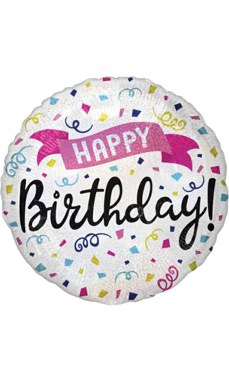 Holographic Happy Birthday Sparkle Banner Foil Balloon - 18"/46cm