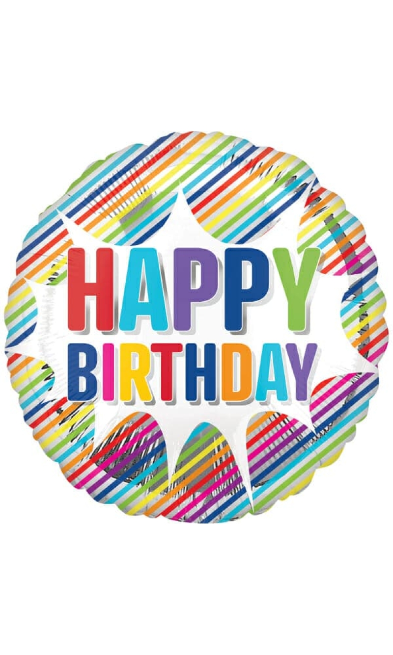 Happy Birthday Striped Burst Foil Balloon - 18"/46cm