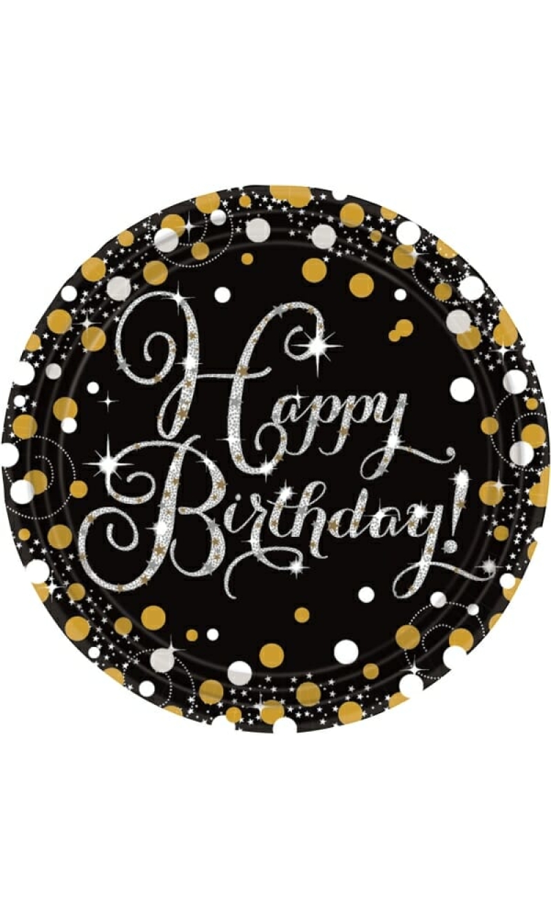 Gold Sparkling Celebrations Happy Birthday Plates 23cm - 8pk