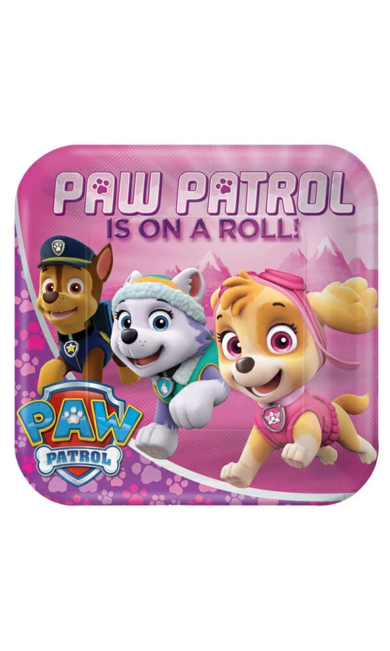 Pink Paw Patrol Squared Paper Plates 23 x 23cm - 8pk