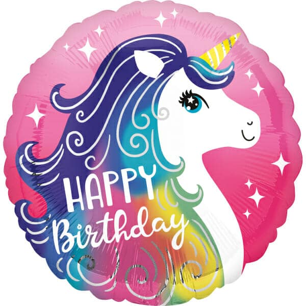 Pink Unicorn Happy Birthday Foil Balloon - 18"/46cm