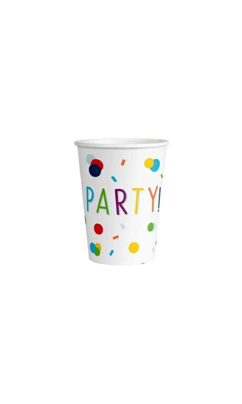Confetti Birthday Paper Cups 250ml - 8pk