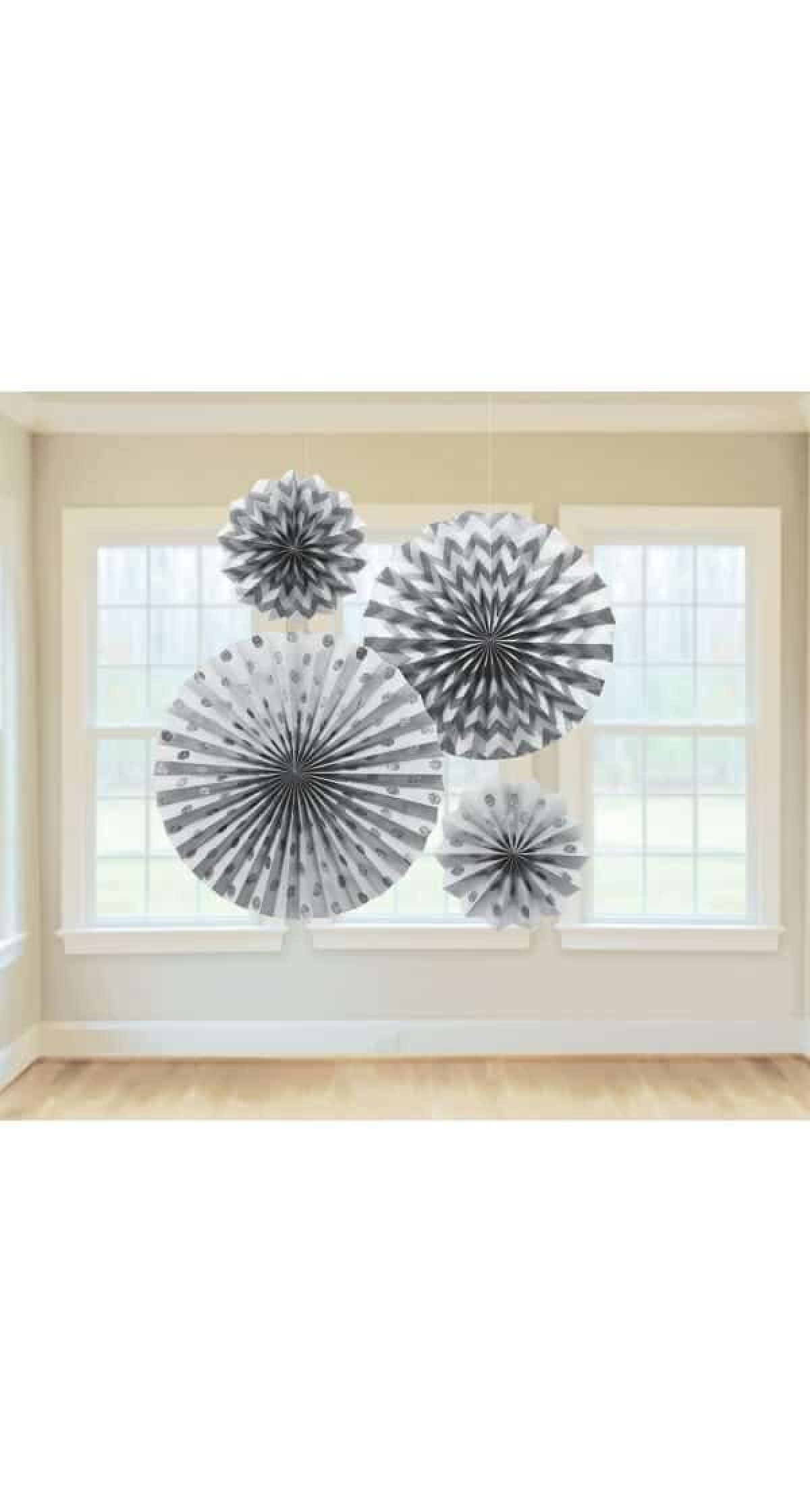 Fan Decorations Glitter Silver Paper 20.3 cm / 30.4 cm / 40.6 cm - 4pk