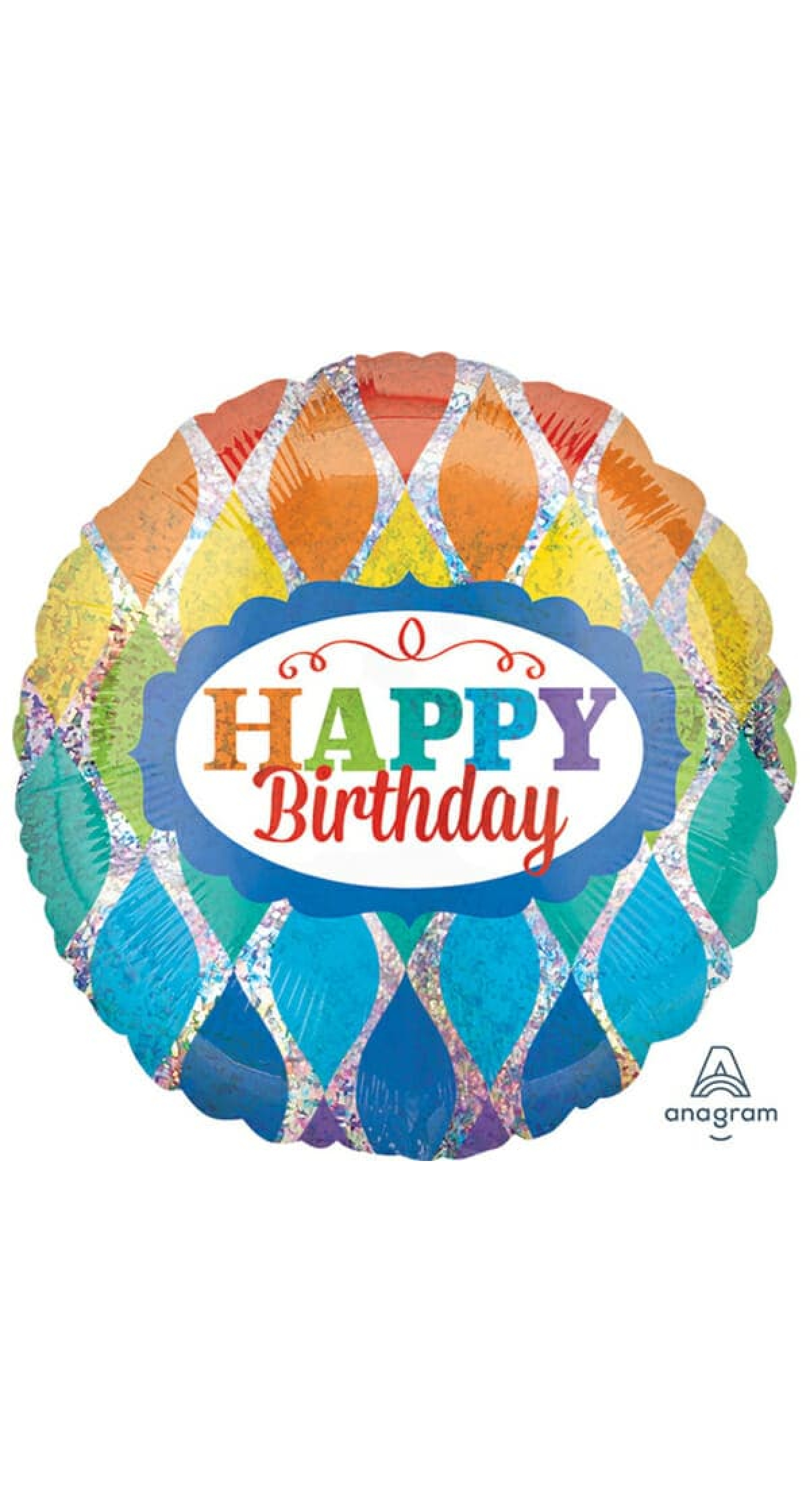 Holographic Happy Birthday Sparkly Triangles Foil Balloon - 17"/43cm