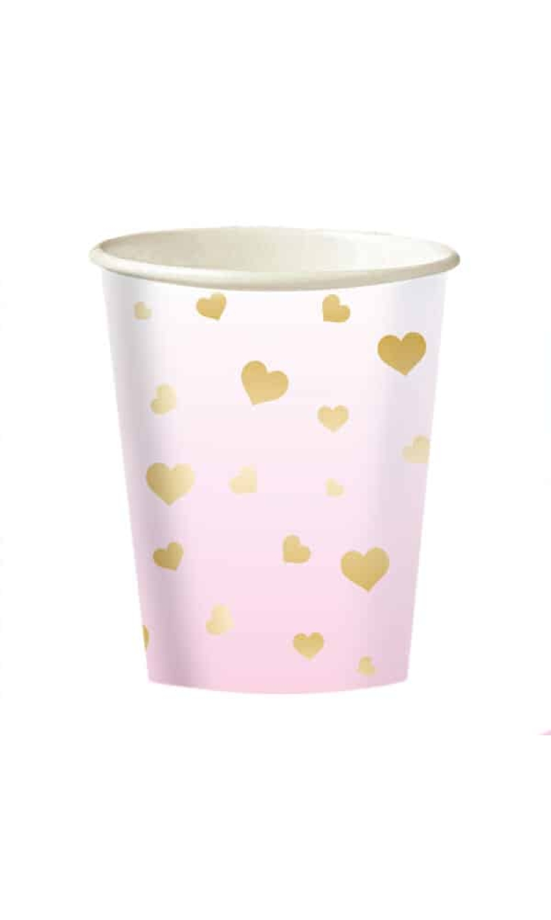 1st Birthday Pink Ombre Paper Cups 250ml - 8pk
