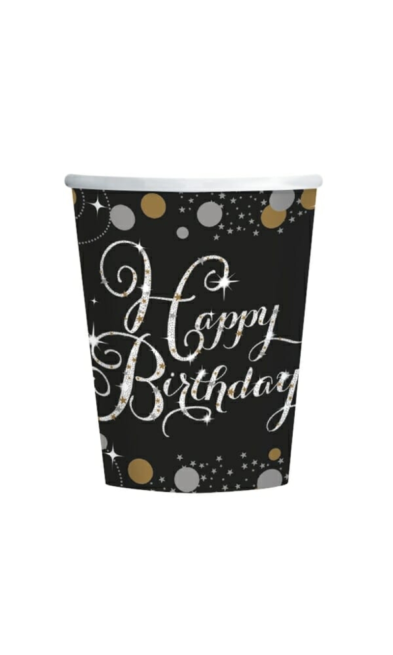Gold Sparkling Celebrations Happy Birthday Cups 250ml - 8pk