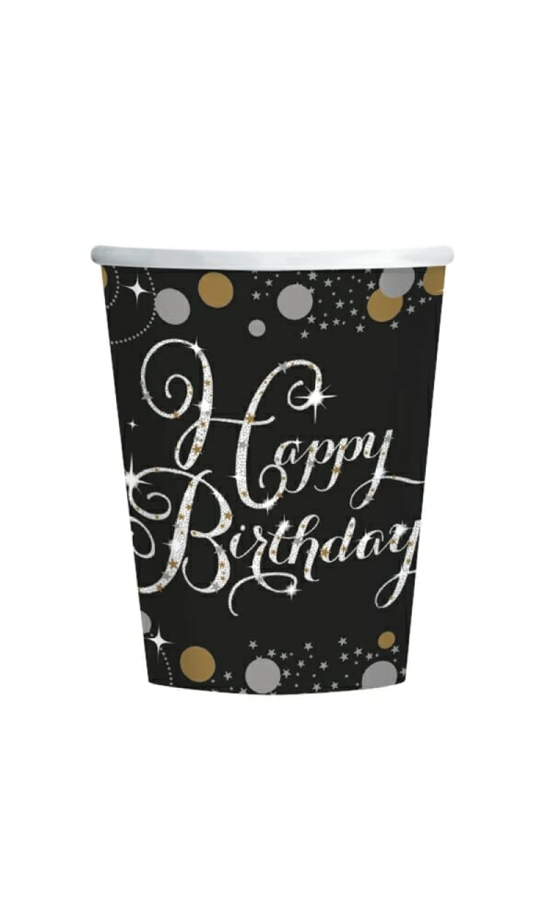 Gold Sparkling Celebrations Happy Birthday Cups 250ml - 8pk