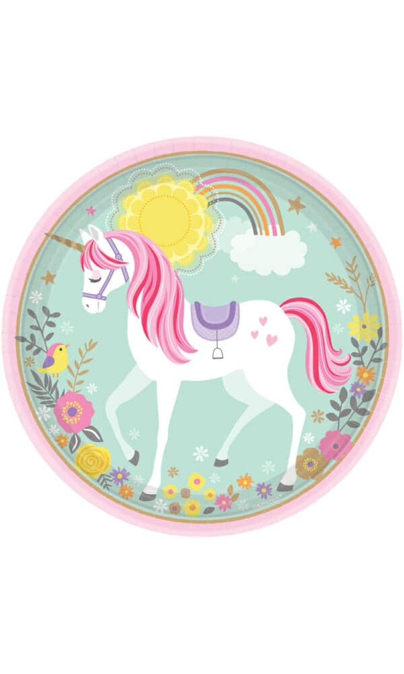 Magical Unicorn Round Paper Plates 23cm - 8pk