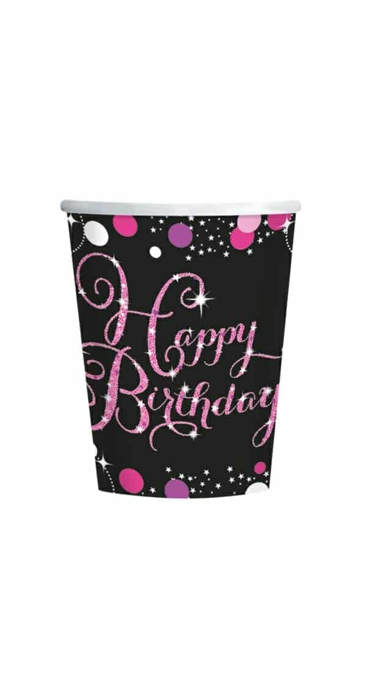 Pink Sparkling Celebrations Happy Birthday Cups 250ml - 8pk