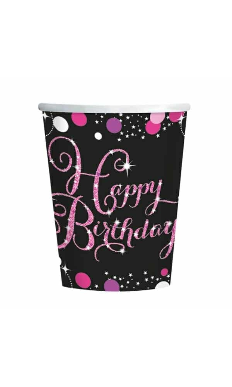 Pink Sparkling Celebrations Happy Birthday Cups 250ml - 8pk