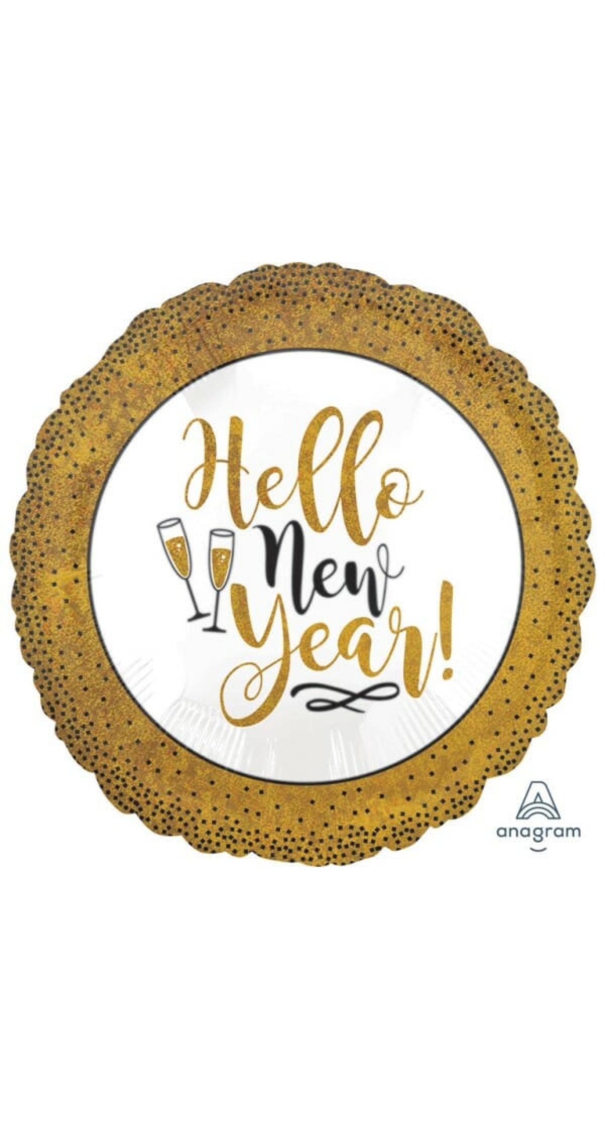Gold Glitter Hello New Year Foil Balloon - 18" (45cm)