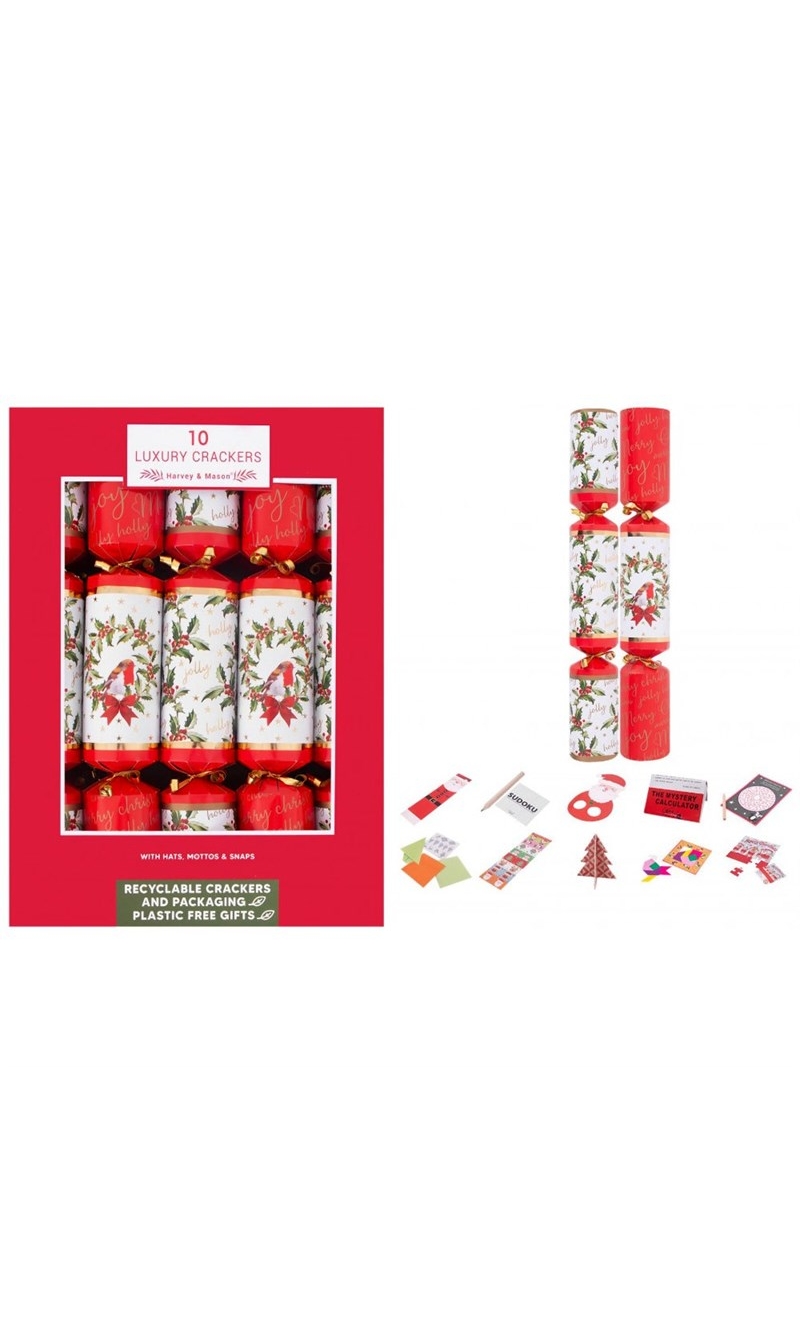 Luxury Red & White Holly Jolly Crackers - 10pk