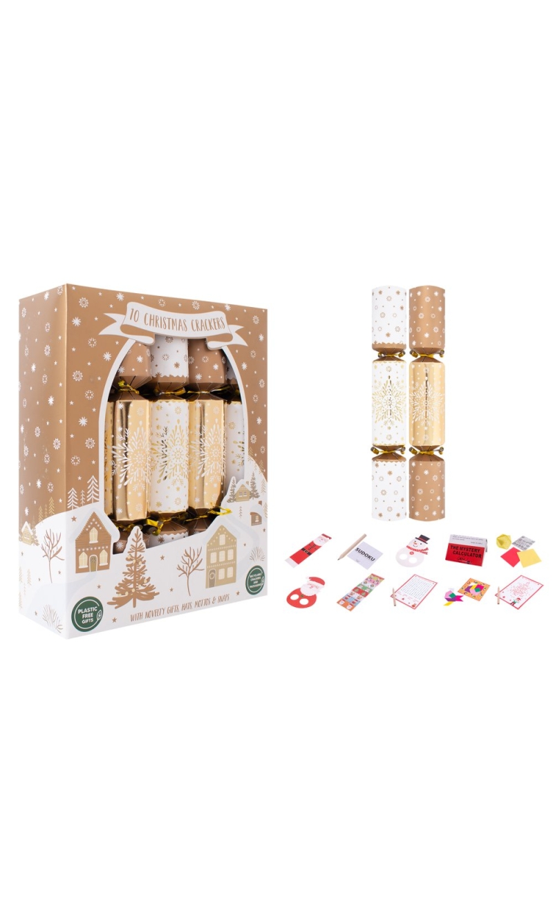 Gold & White Snowflake Crackers - 10pk
