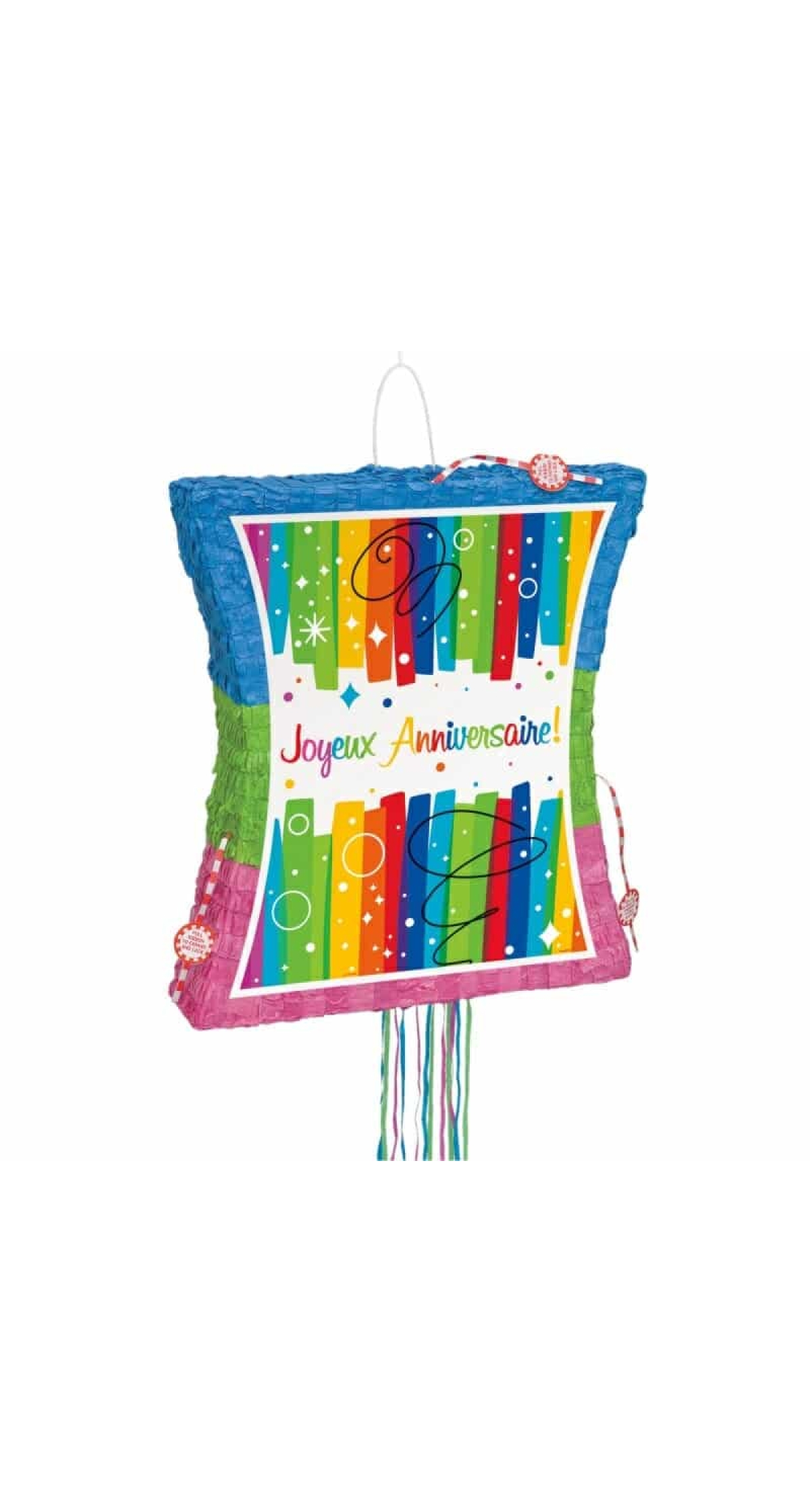 Rainbow Ribbons Joyeux Anniversaire Drum Pull Pop Out Pinata